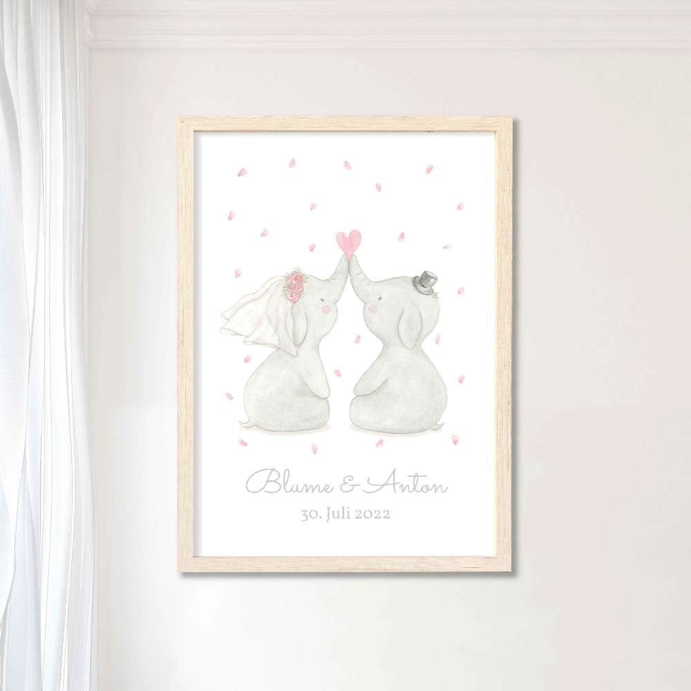 Hochzeitsgeschenk Brautpaar Elefanten, Hochzeit Himm3lblau